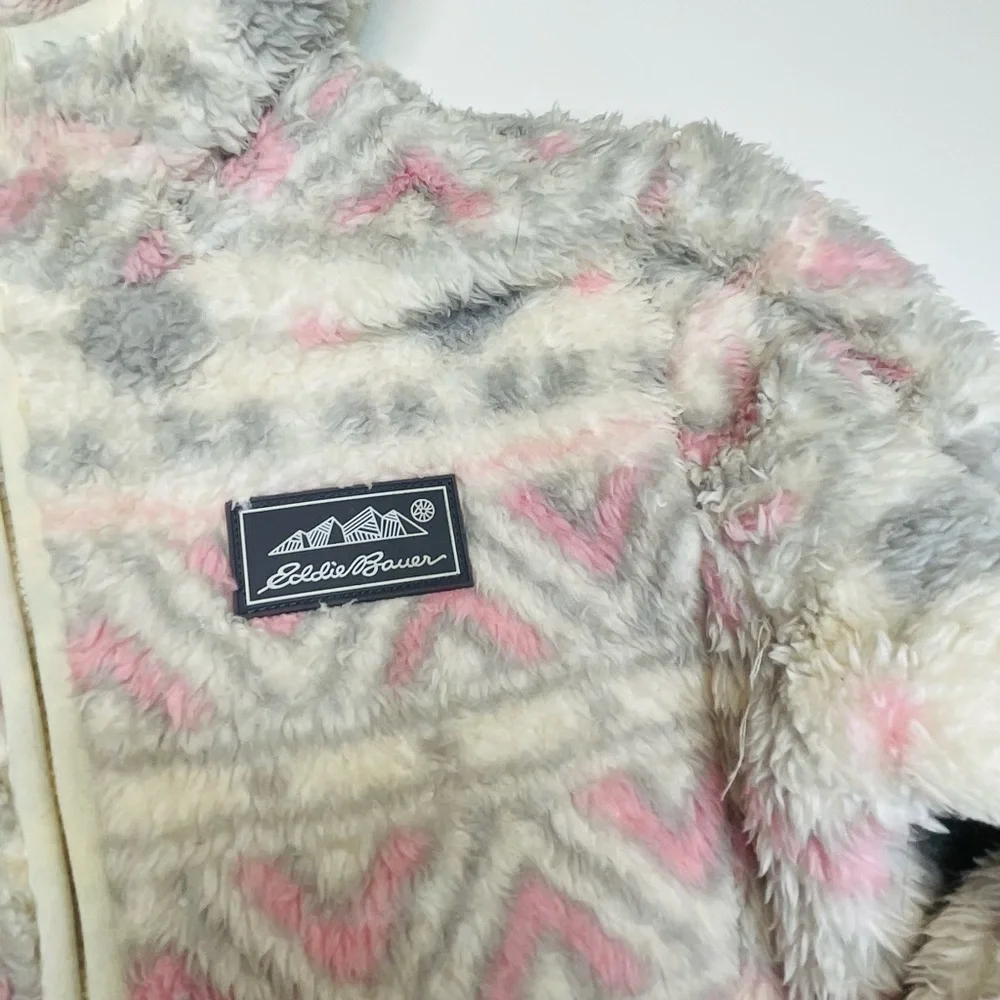 EDDIE Bauer Girl’s Sherpa Fleece Fair Isle Zip Up Hooded Jacket